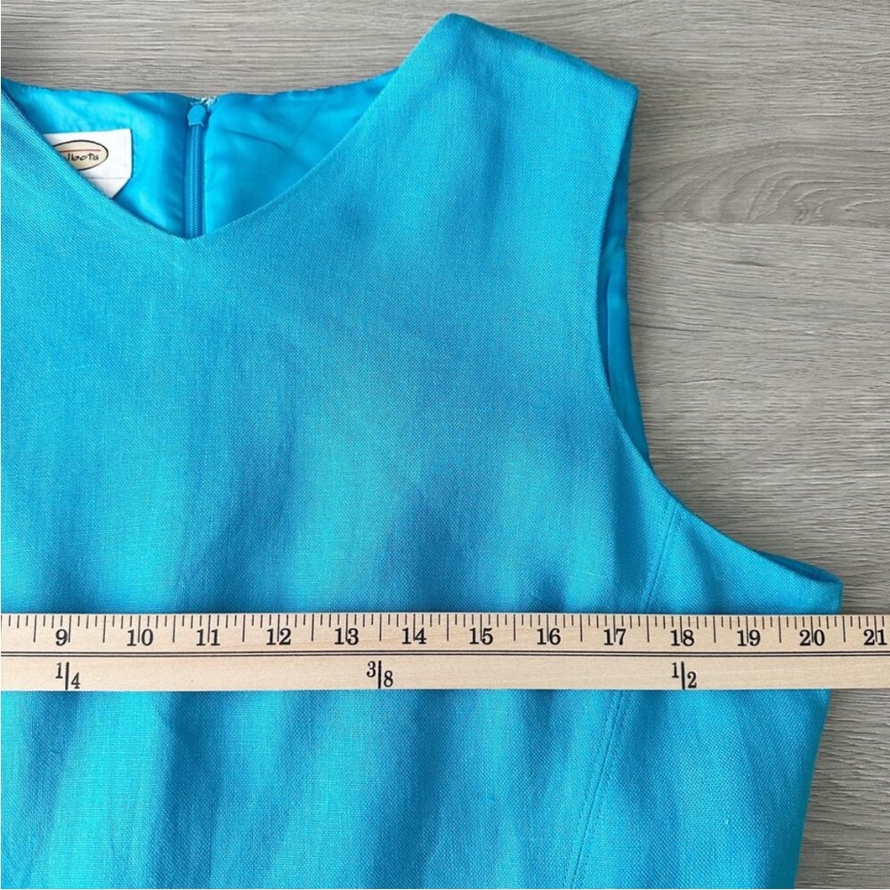 Talbots Vibrant Turquoise Blue Irish Linen Sleeveless Sheath Midi Dress Size 16 - Picture 7 of 10